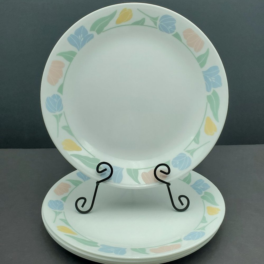 Corelle Friendship Dinner Plates 5 Corning Tulip Muted Pastel Floral Plates